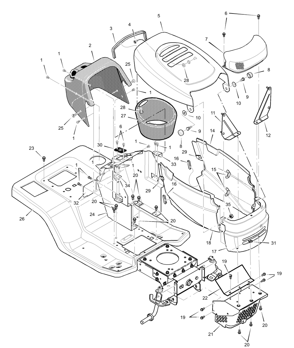 Hood And Grille Diagram and Parts List for 465606X692A 2001 Briggs and Stratton Lawn Tractor